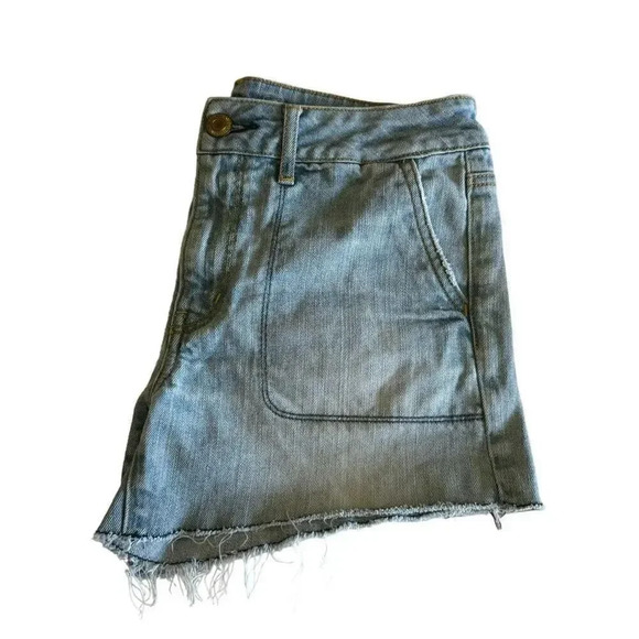 American Eagle Blue High Waist Pockets  Raw Hem Women’s Denim Jean SZ 6 #1997 - Picture 4 of 11